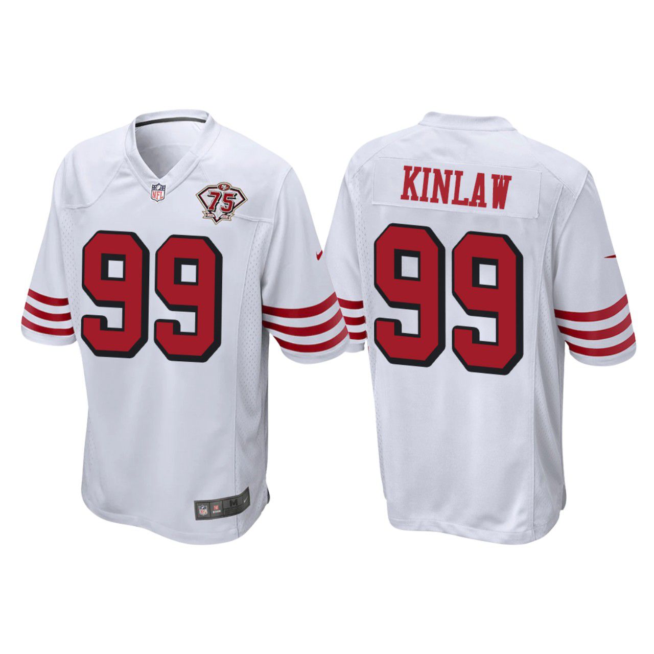 Men San Francisco 49ers #99 Javon Kinlaw White 75th Anniversary Throwback Game Jersey